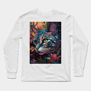 Cool Calico Cat with Flower V1 Long Sleeve T-Shirt